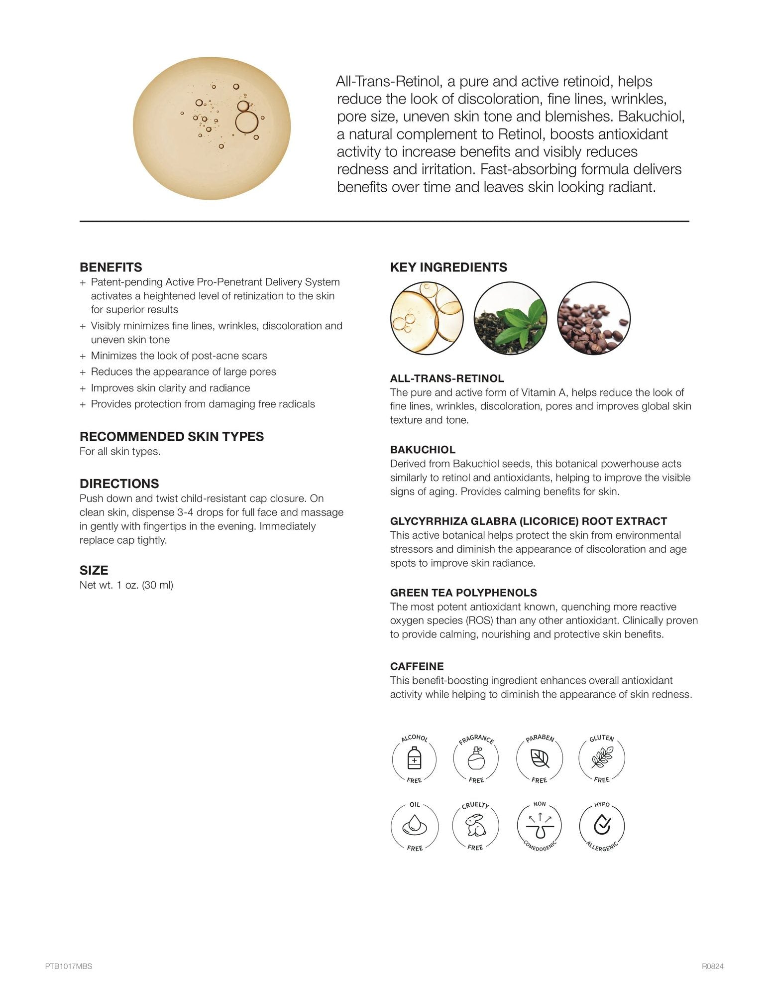 Retinol Nighttime Repair Serum, Retinol + Bakuchiol